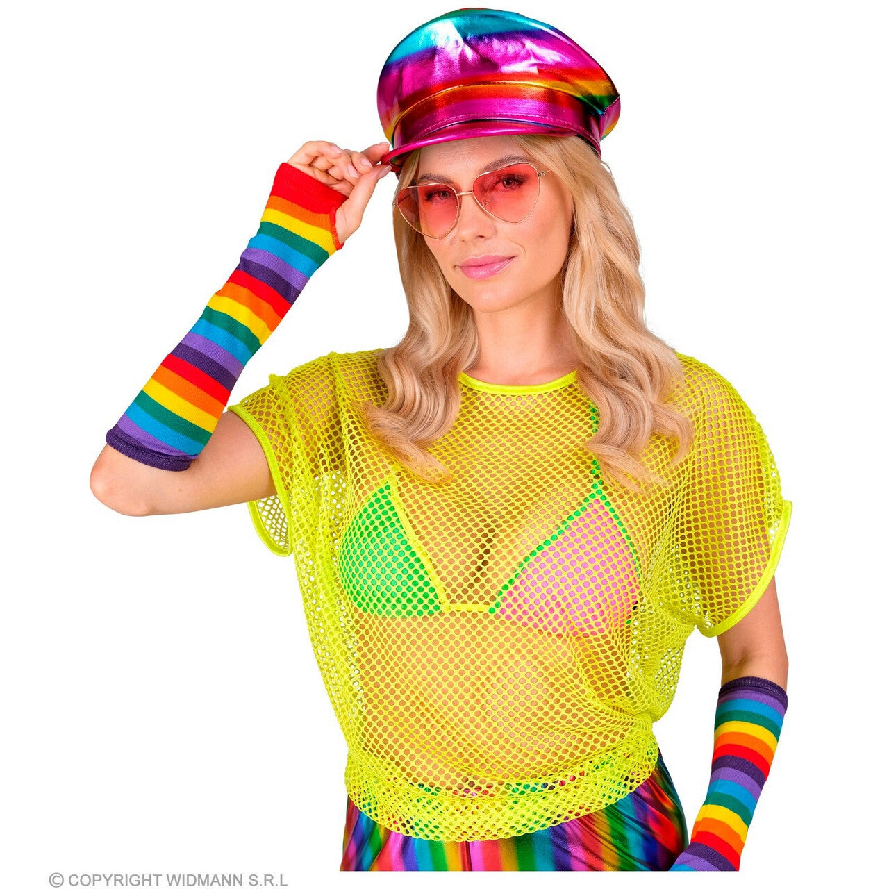 Op deze afbeelding zie je een Kostuums, van het merk Widmann. Visnet T-Shirt Neon Geel Vrouw