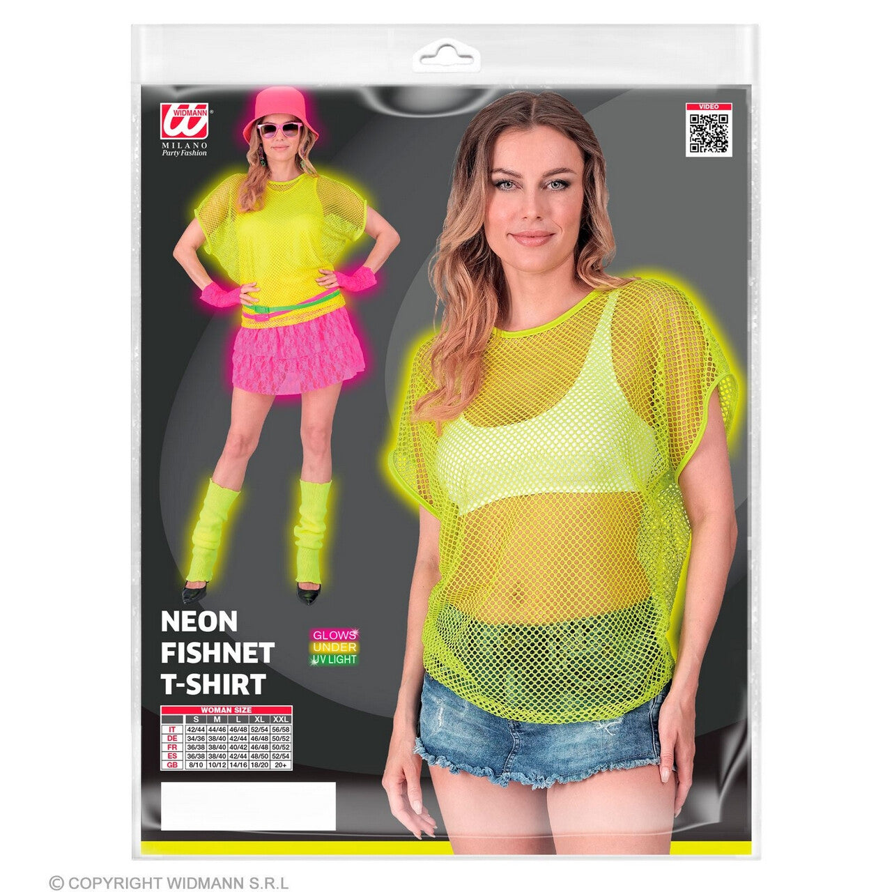 Op deze afbeelding zie je een Kostuums, van het merk Widmann. Visnet T-Shirt Neon Geel Vrouw