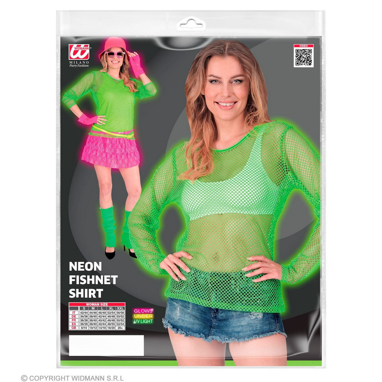 Op deze afbeelding zie je een Kostuums, van het merk Widmann. Visnet Shirt Neon Groen Vrouw
