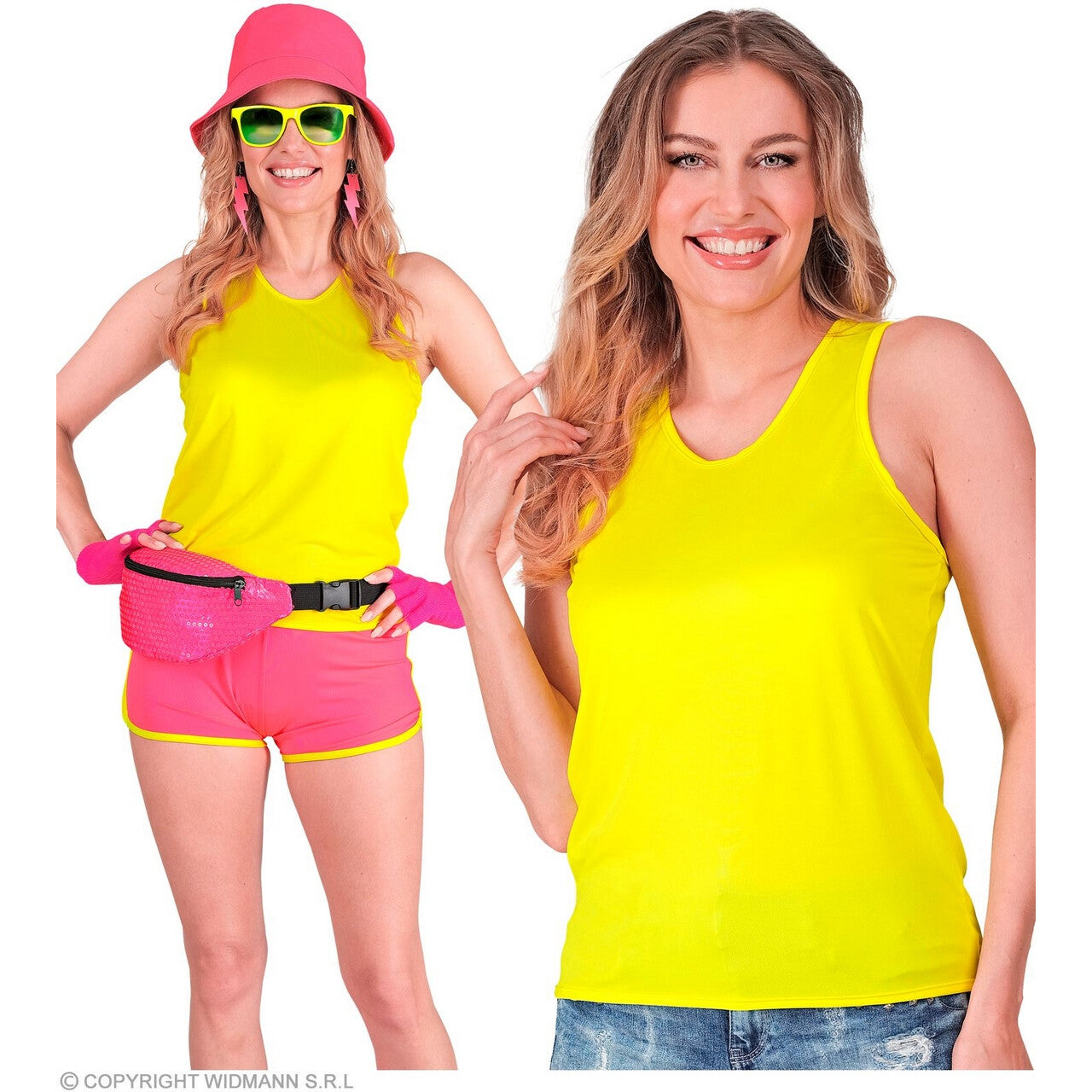 Op deze afbeelding zie je een Kostuums, van het merk Widmann. Basic Tank Top Neon Geel Vrouw