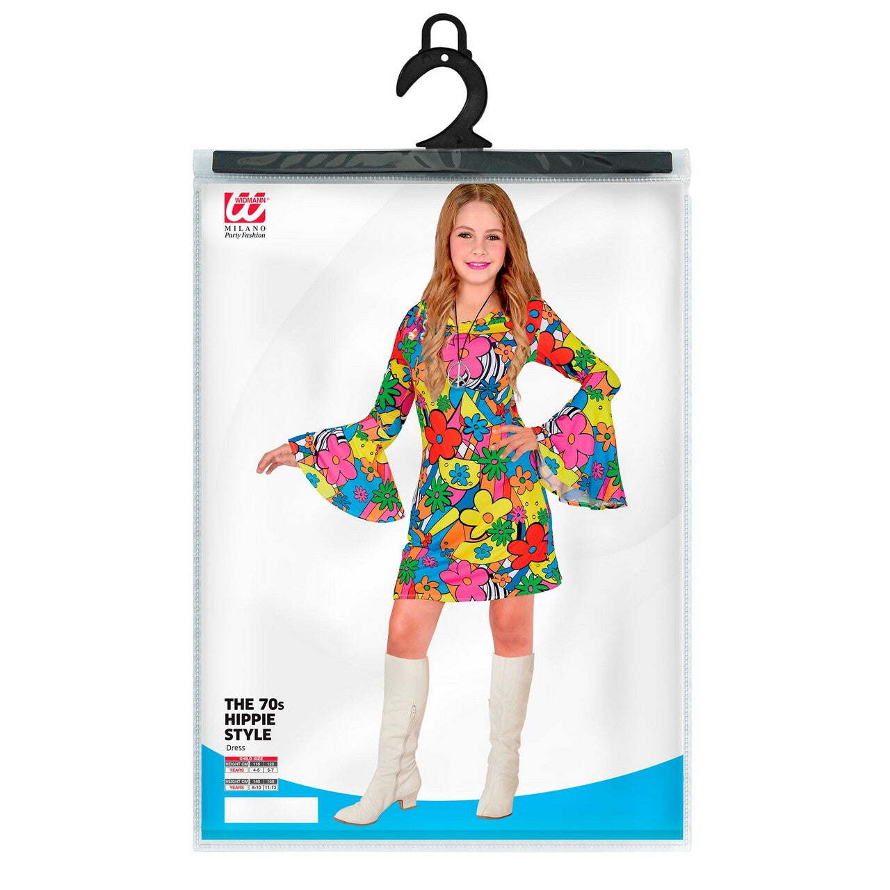 Op deze afbeelding zie je een Kostuums, van het merk Widmann. Fleurige En Enorm Kleurige Hippie Jurk Meisje