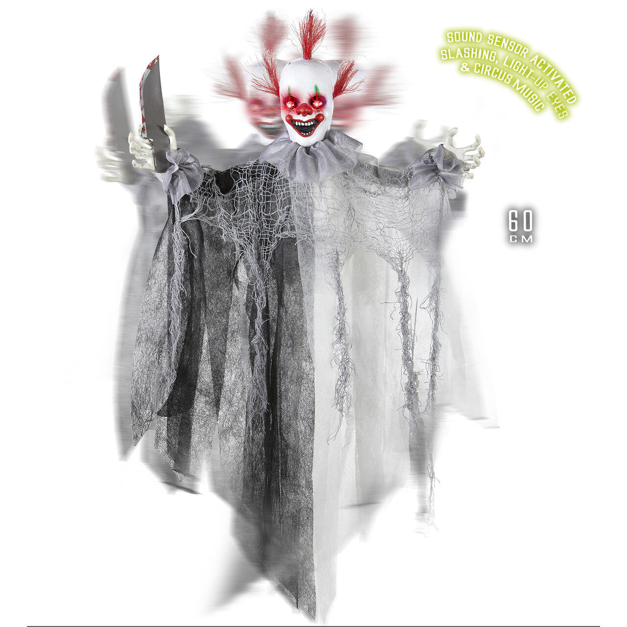 Op deze afbeelding zie je een Decoratie, van het merk Widmann. Horror-Deco Animatie Killer Clown Met Lichtgevende Ogen En Geluid