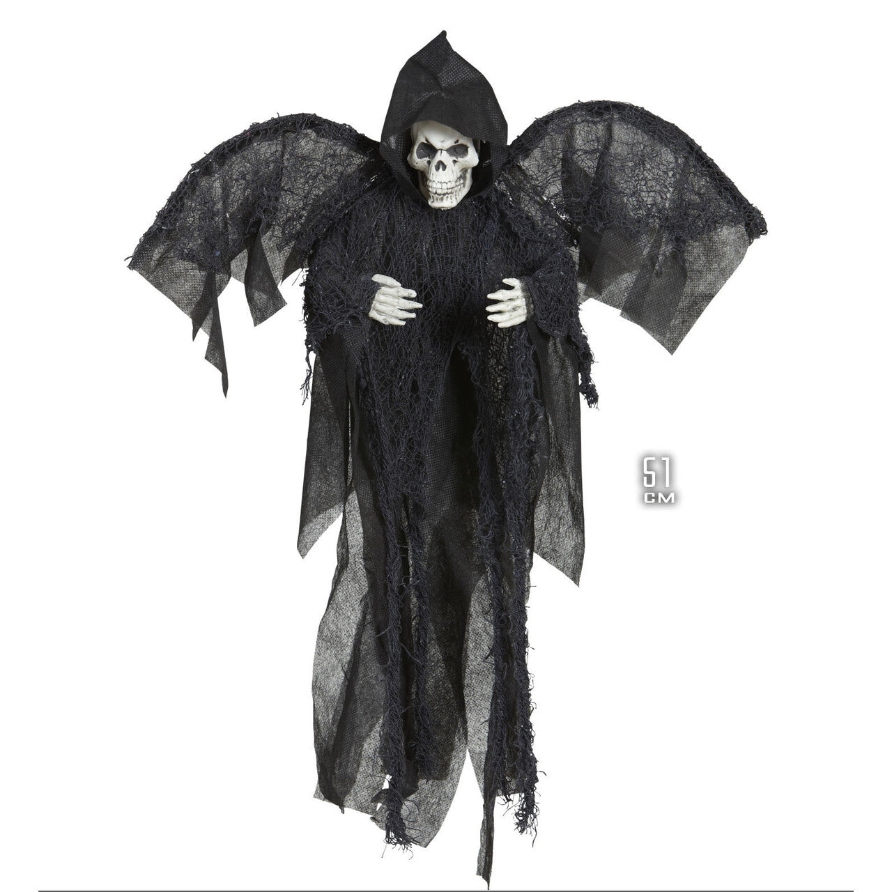 Op deze afbeelding zie je een Decoratie, van het merk Widmann. Horror Deco Grimreaper Met Vleugels, 51 Centimeter