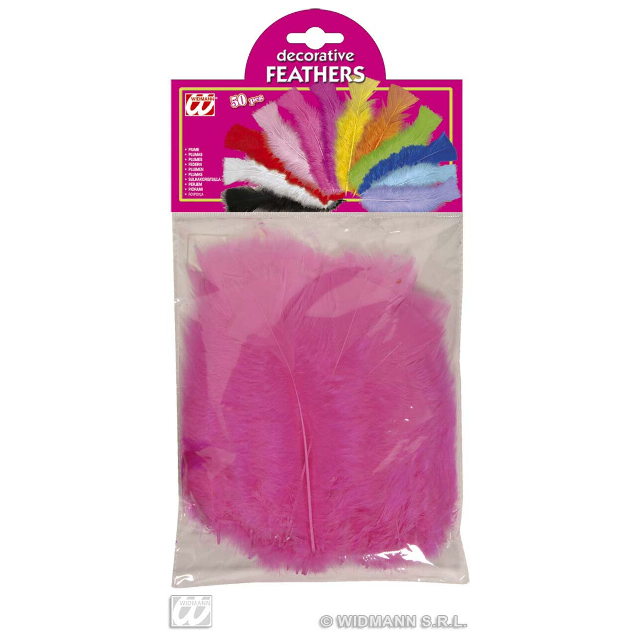 Op deze afbeelding zie je een Decoratie, van het merk Widmann. Zakje Met 50 Veertjes, Roze