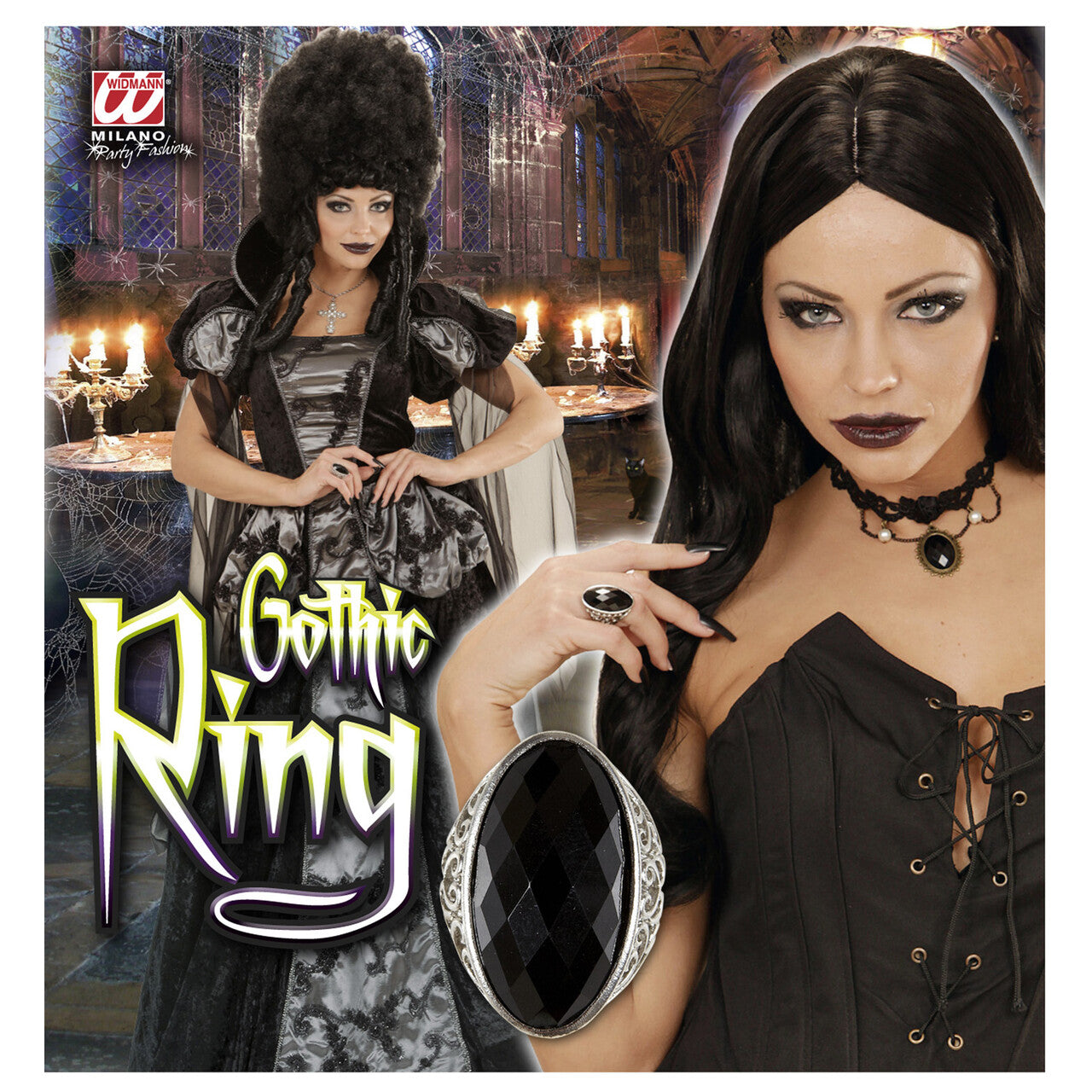 Op deze afbeelding zie je een Accessoires, van het merk Widmann. Gentleman Ring Gothic Met Zwarte Steen