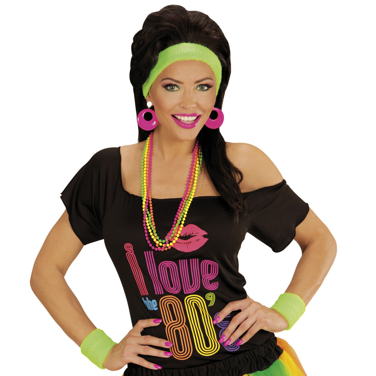 Op deze afbeelding zie je een Accessoires, van het merk Widmann. Atletische 80s Zweetband Set Neon Groen