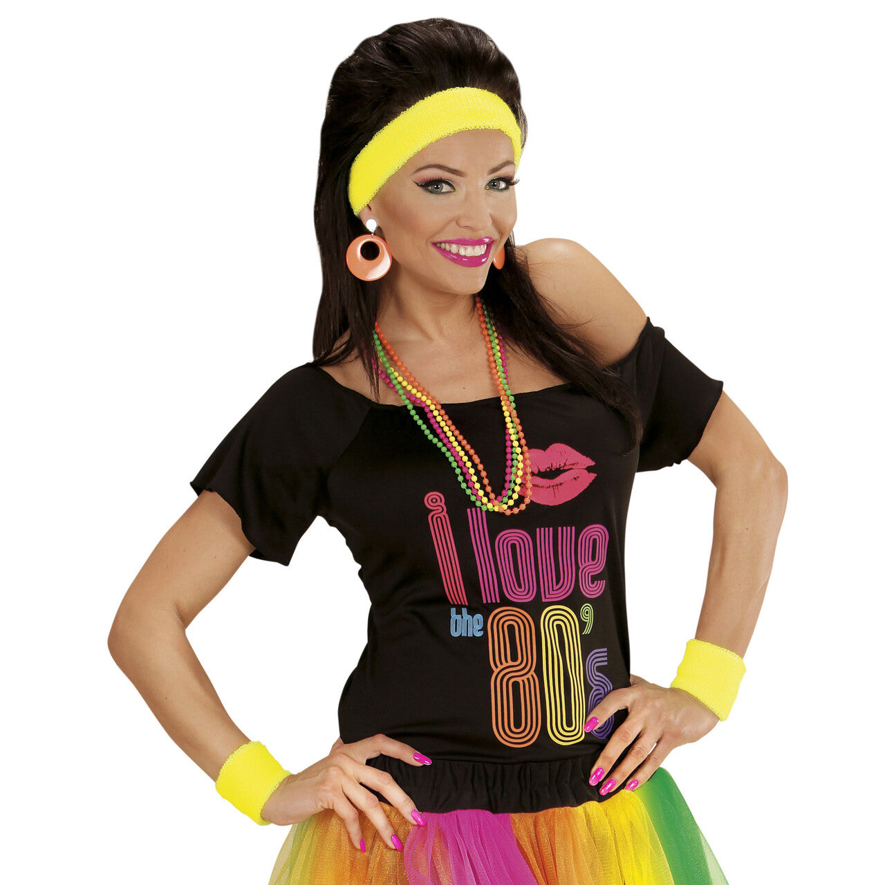 Op deze afbeelding zie je een Accessoires, van het merk Widmann. Atletische 80s Zweetband Set Neon Geel