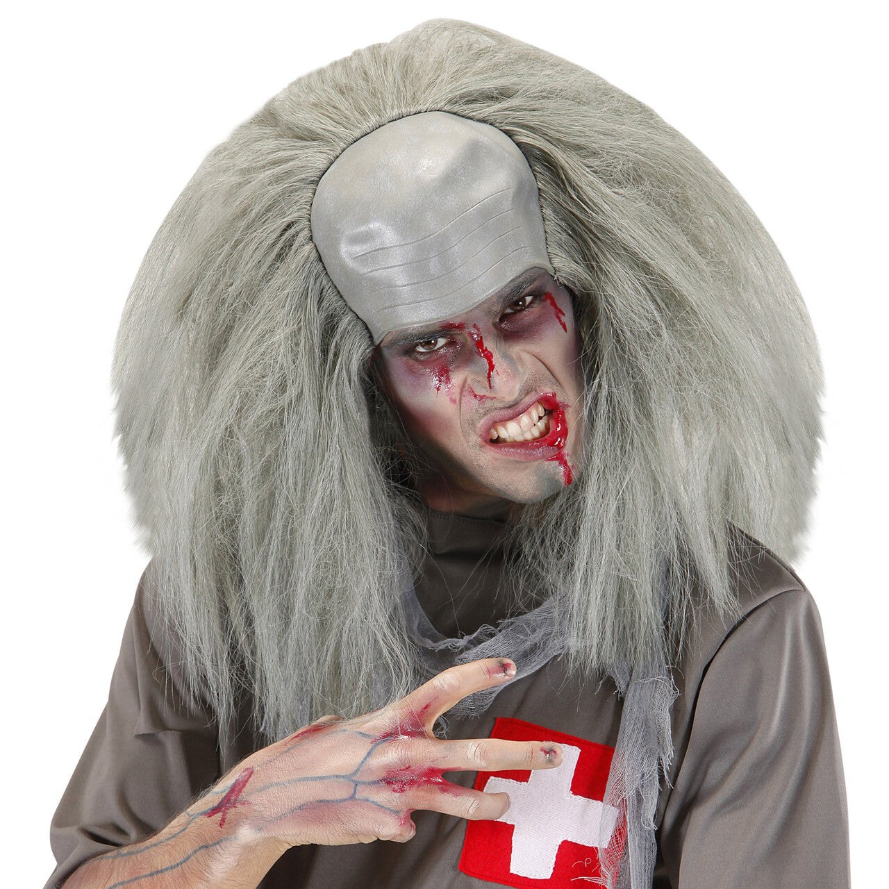 Op deze afbeelding zie je een Accessoires, van het merk Widmann. Wilde Professor Pruik, Kale Kop Met Haar Zombie