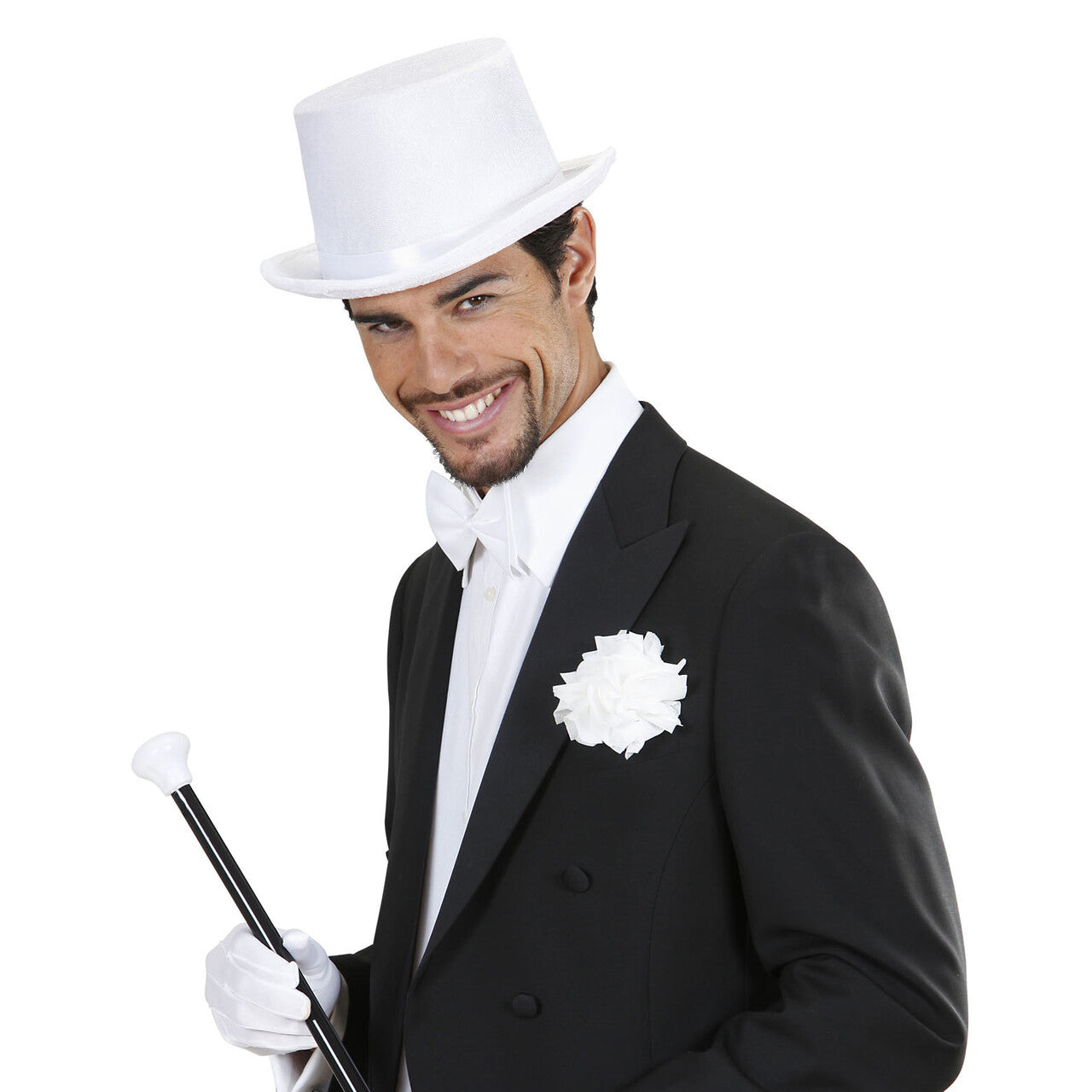 Op deze afbeelding zie je een Accessoires, van het merk Widmann. Hoge Hoed Wit, Fluweel