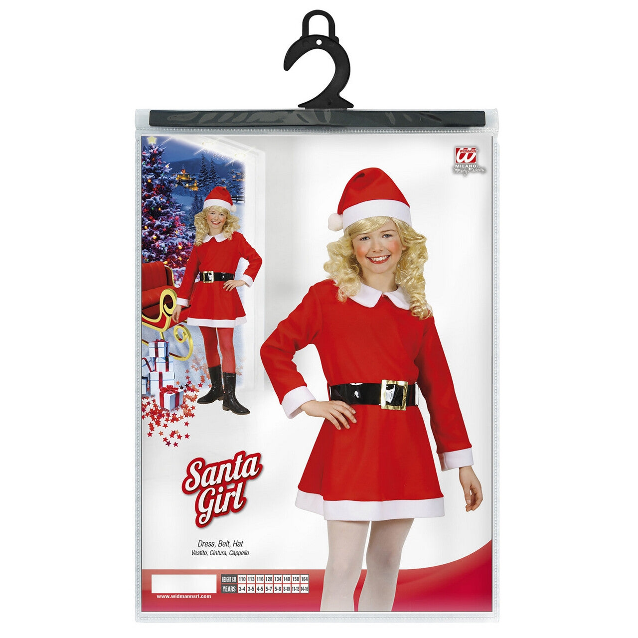 Op deze afbeelding zie je een Kostuums, van het merk Widmann. Kerstmeisje Flanel Santa Girl Kostuum