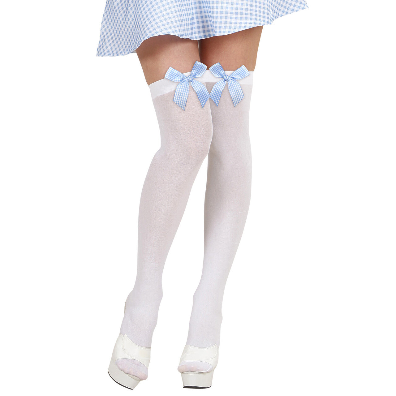 Op deze afbeelding zie je een Accessoires, van het merk Widmann. Witte Kousen Met Azuurblauwe Strik