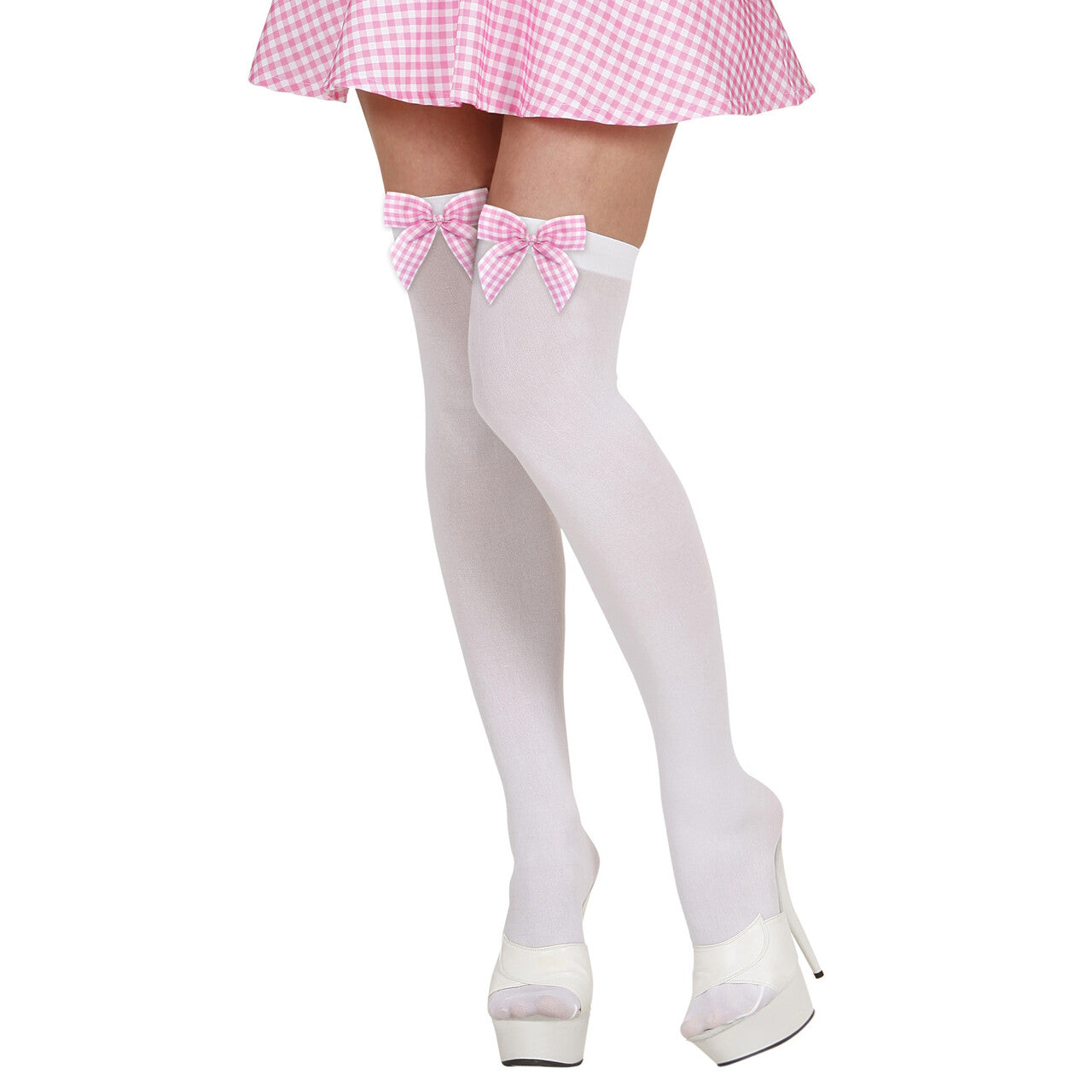 Op deze afbeelding zie je een Accessoires, van het merk Widmann. Witte Kousen Met Roze Strik