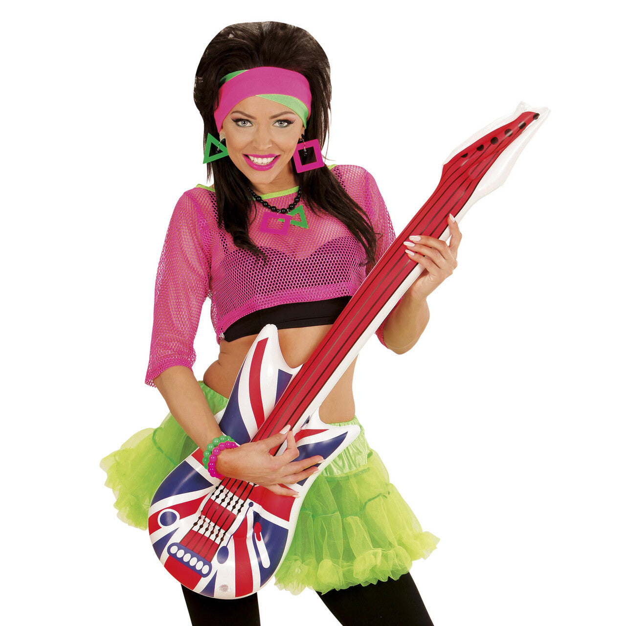 Op deze afbeelding zie je een Accessoires, van het merk Widmann. Opblaasbare Gitaar 107 Centimeter Uk
