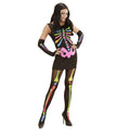 Neon Skelet Vrouw Disco Horror Kostuum