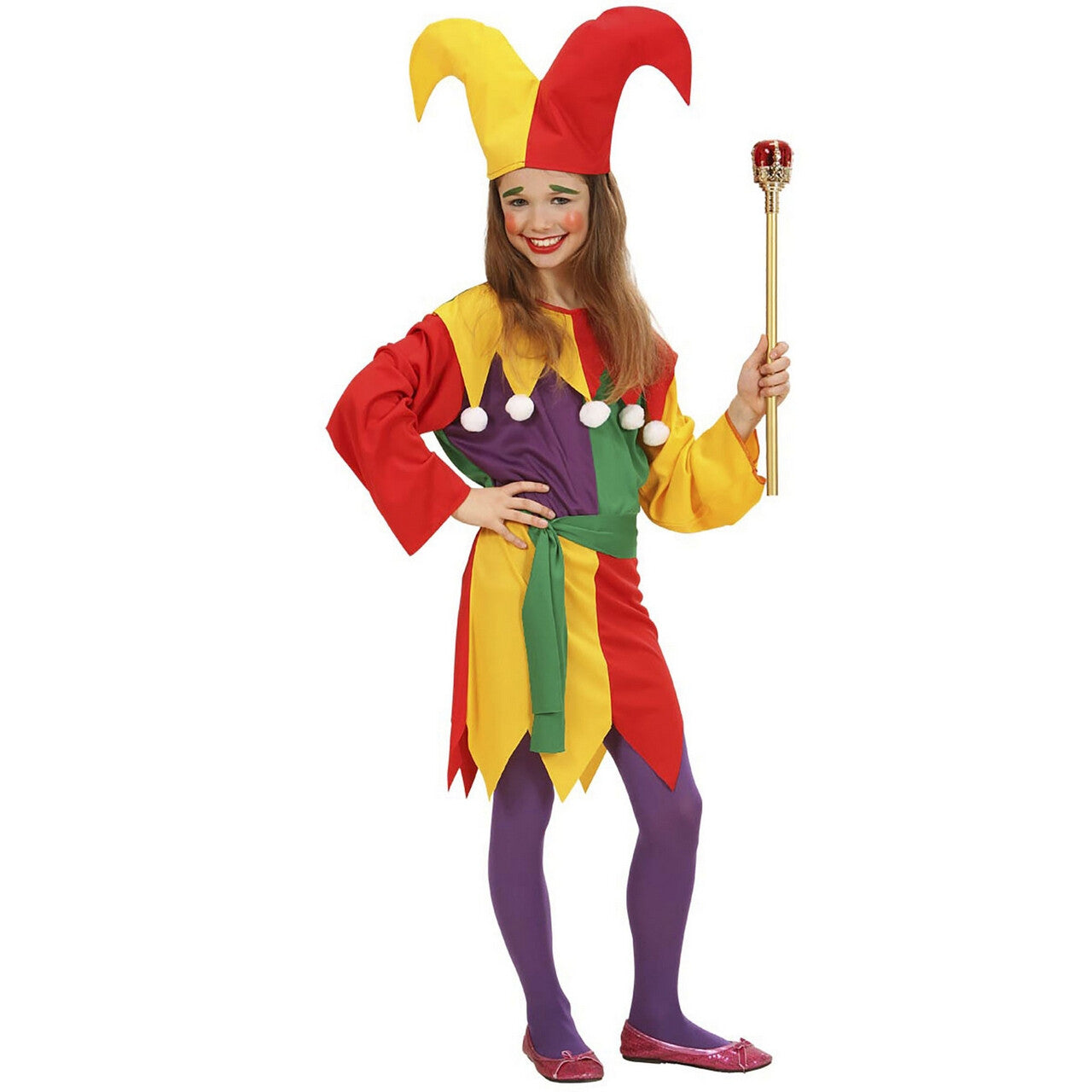 Op deze afbeelding zie je een Kostuums, van het merk Widmann. Hofnar Jolly Joker Kind Kostuum Meisje