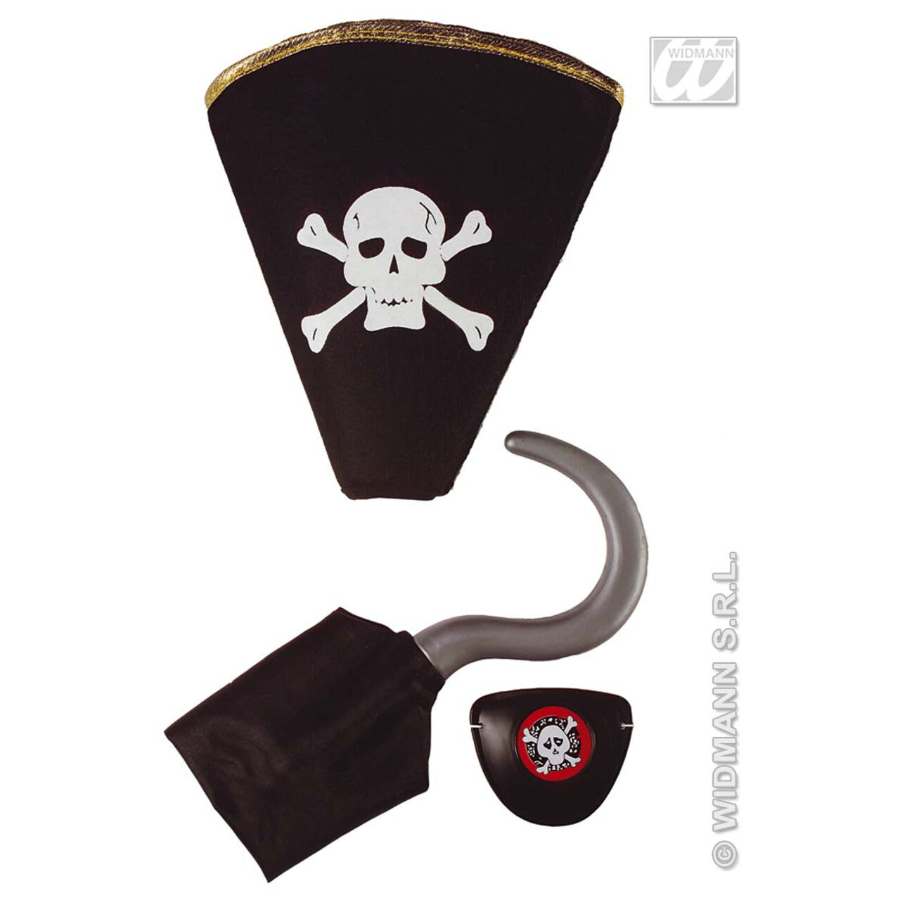 Op deze afbeelding zie je een Accessoires, van het merk Widmann. Piratenset Haak Hoed Ooglap