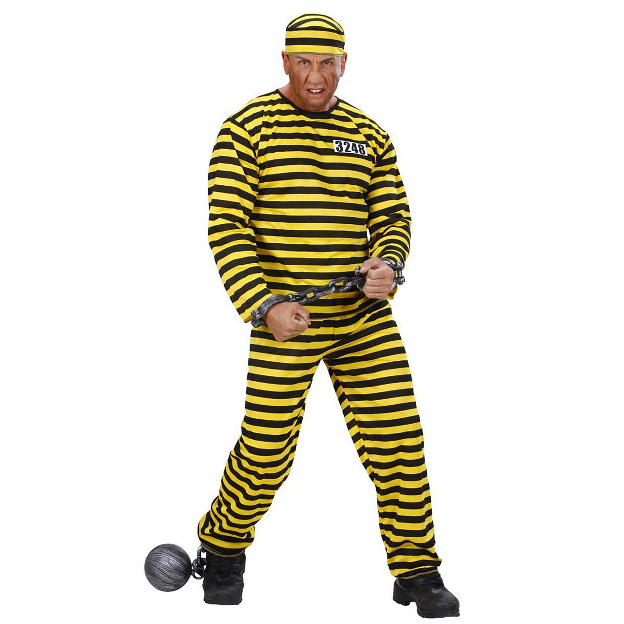 Op deze afbeelding zie je een Kostuums, van het merk Widmann. Gevangene Zwart-Geel Kostuum Man