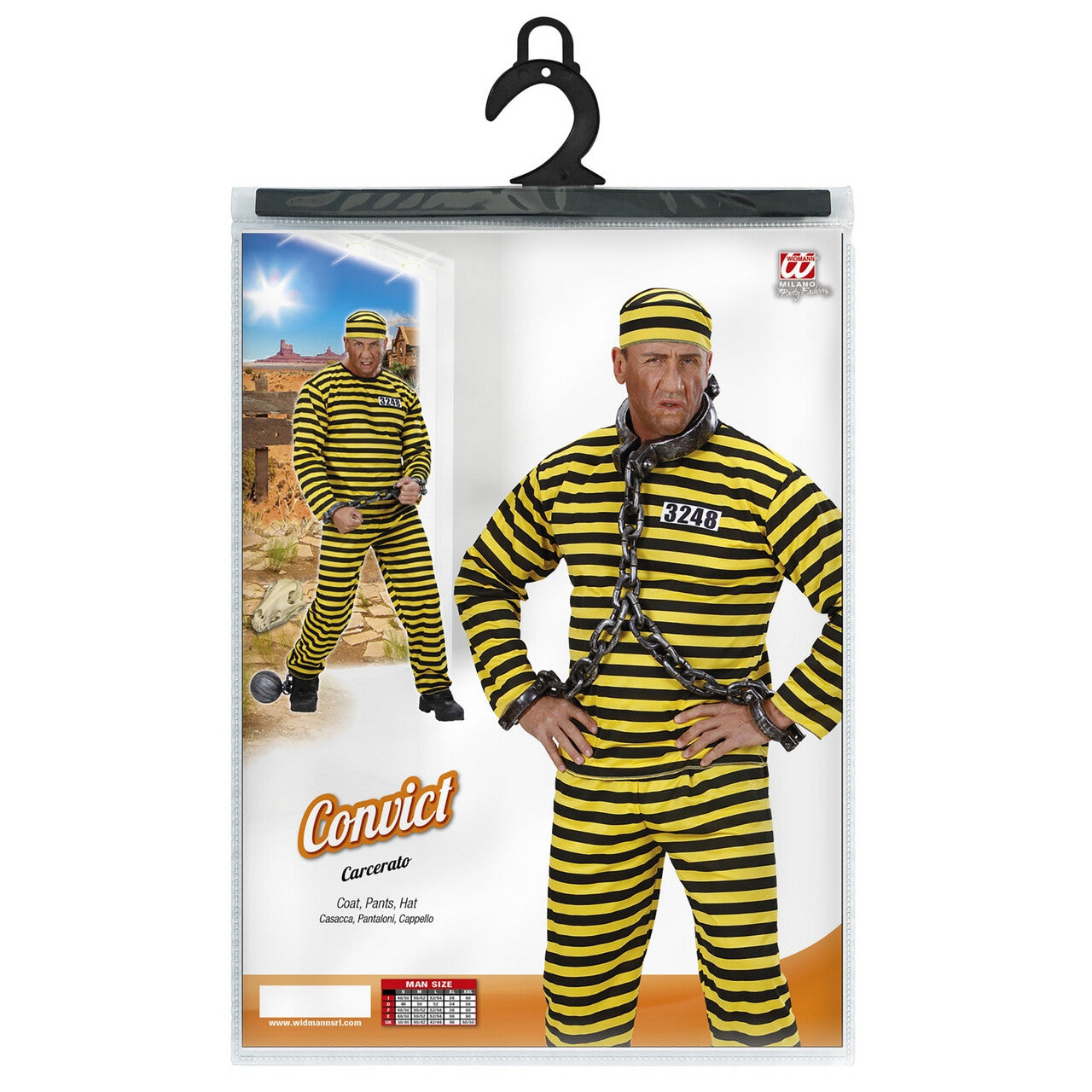 Op deze afbeelding zie je een Kostuums, van het merk Widmann. Gevangene Zwart-Geel Kostuum Man