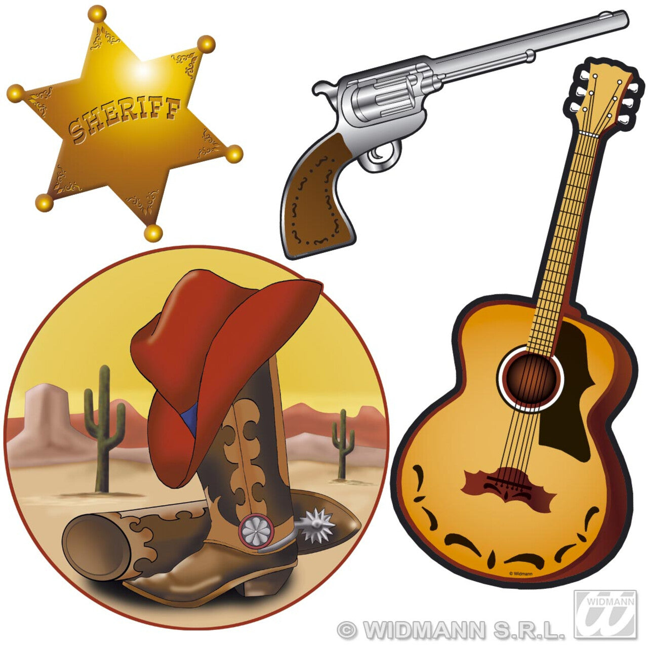 Op deze afbeelding zie je een Decoratie, van het merk Widmann. 4 Decoraties Western