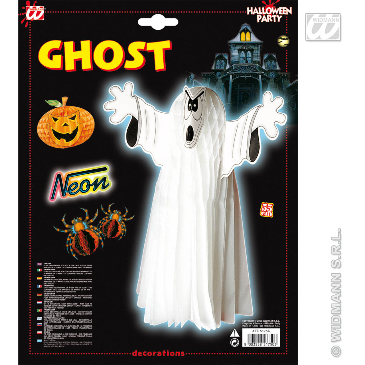 Op deze afbeelding zie je een Decoratie, van het merk Widmann. Neon Hangdecoratie Spook