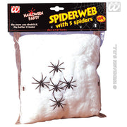 Op deze afbeelding zie je een Decoratie, van het merk Widmann. Spinnenweb 100 Gram Met 5 Spinnen