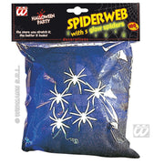 Op deze afbeelding zie je een Decoratie, van het merk Widmann. Spinnenweb Zwart, 100gram Met 5 Spinnen