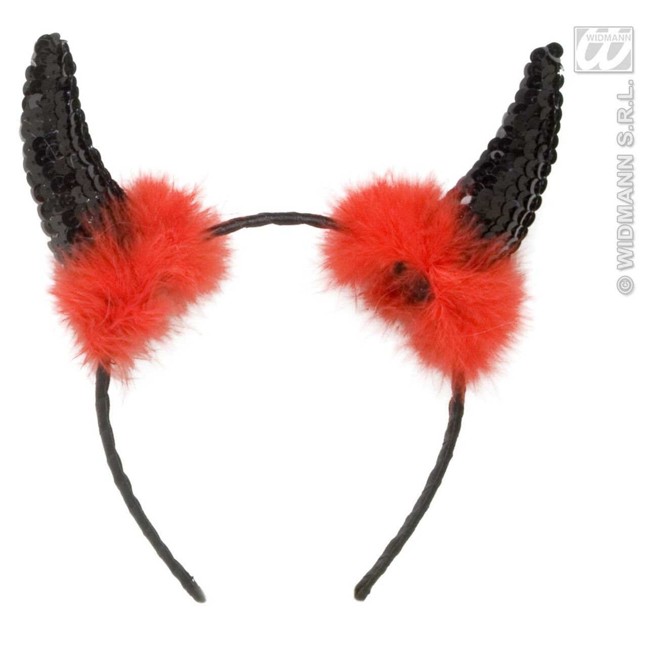 Op deze afbeelding zie je een Accessoires, van het merk Widmann. Zwarte Duivelhoorn Pailetten Met Marabou