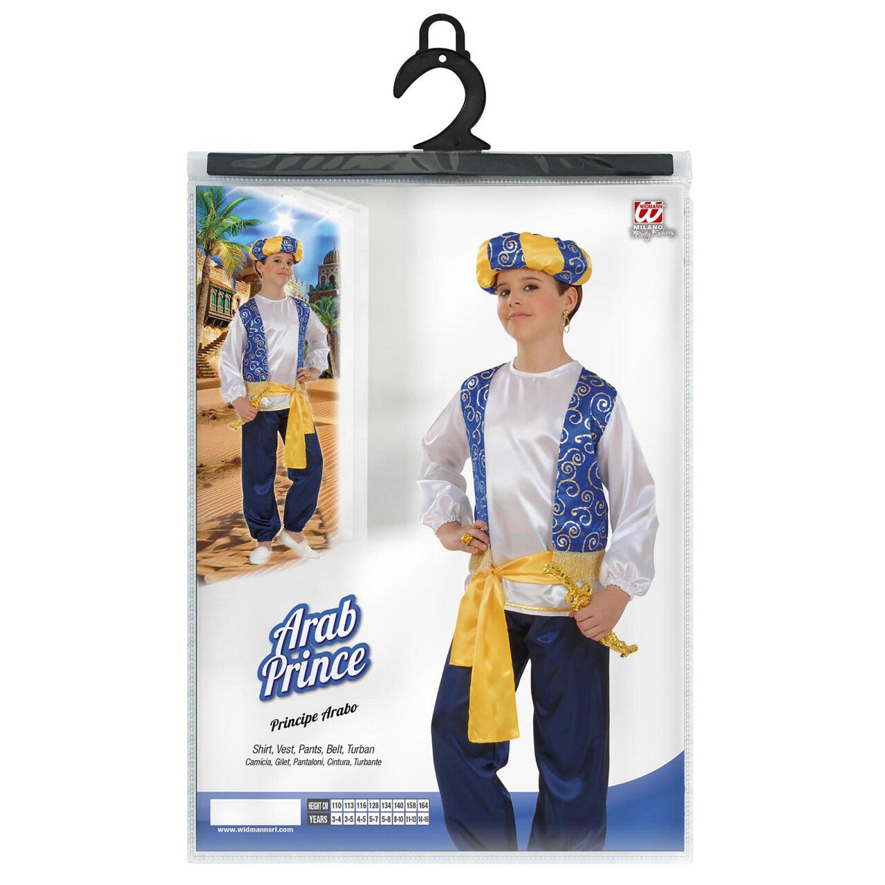 Op deze afbeelding zie je een Kostuums, van het merk Widmann. Blauw Geel Arabische Prins Jongen Compleet Kostuum