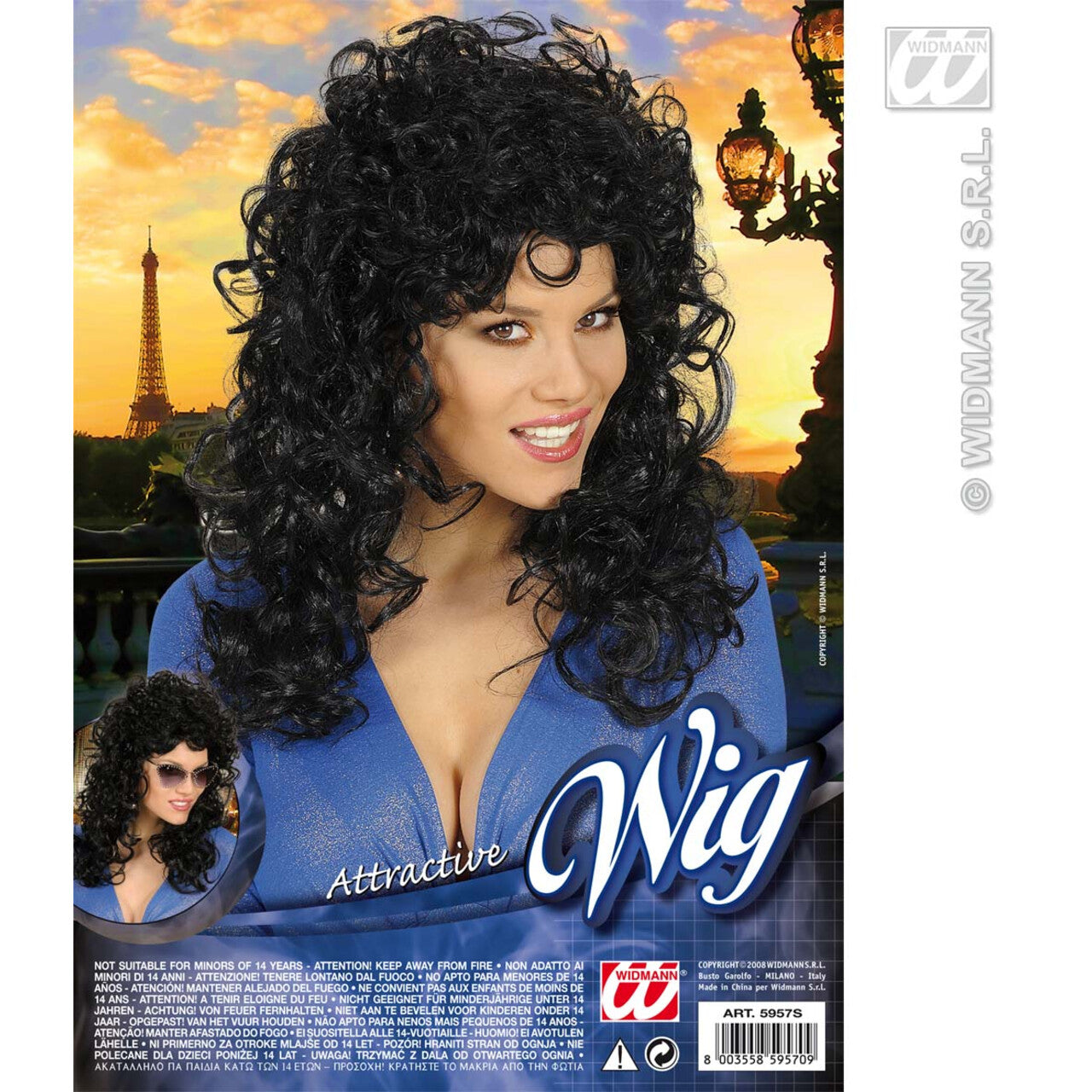 Op deze afbeelding zie je een Accessoires, van het merk Widmann. Pruik, Krulpruik Beauty Zwart