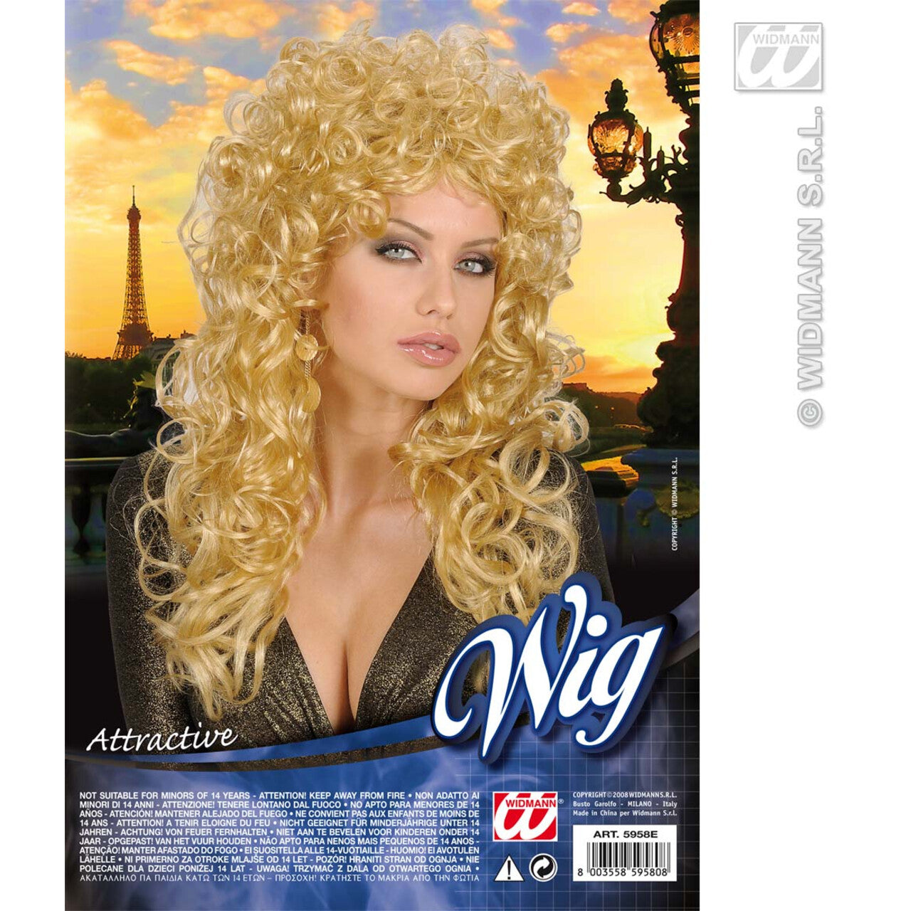 Op deze afbeelding zie je een Accessoires, van het merk Widmann. Pruik, Krulpruik Beauty Blond