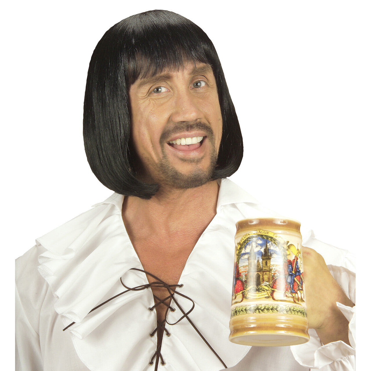 Op deze afbeelding zie je een Accessoires, van het merk Widmann. Page Pruik, Middeleeuwse Man Zwart