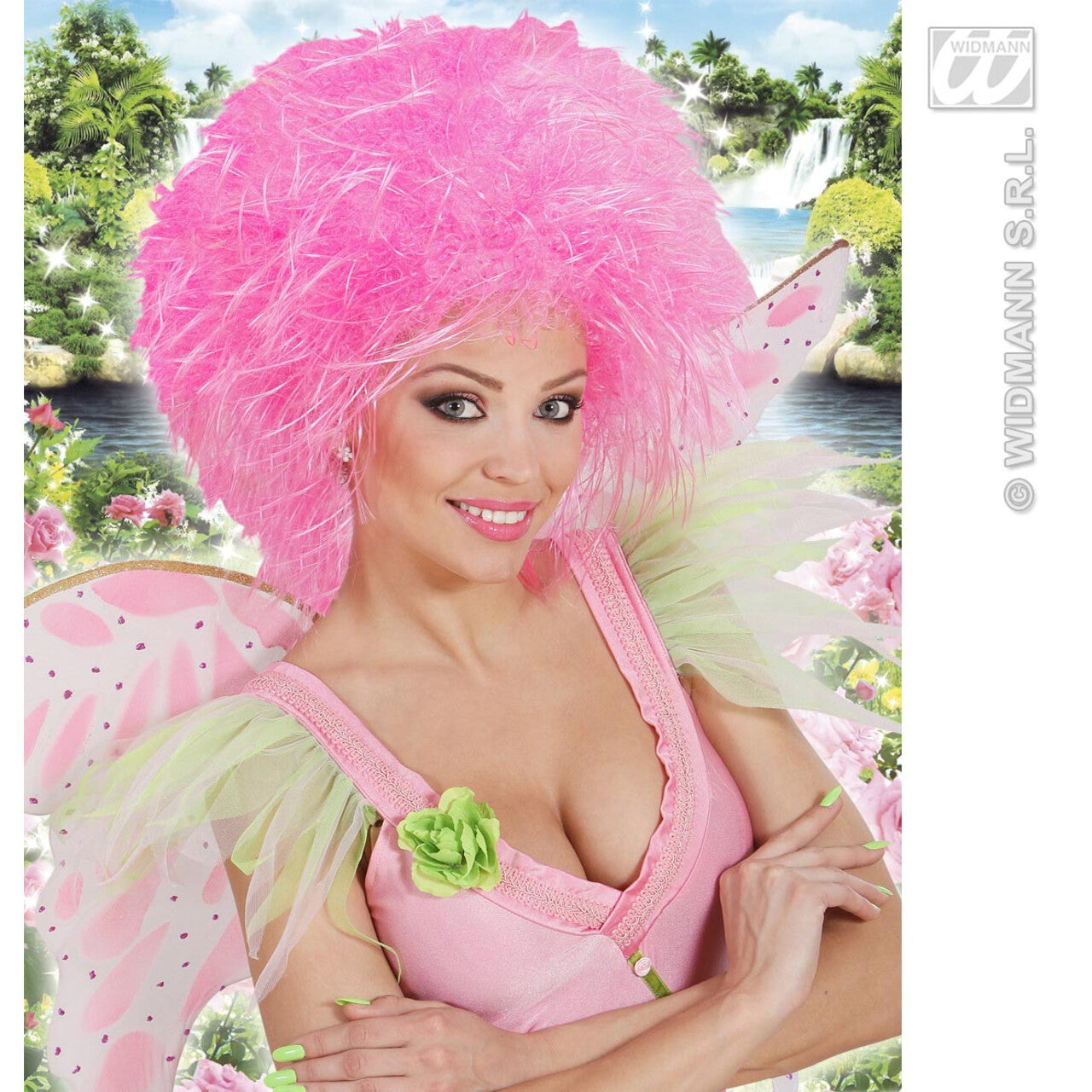 Op deze afbeelding zie je een Accessoires, van het merk Widmann. Pruik, Fee Neon, Rose