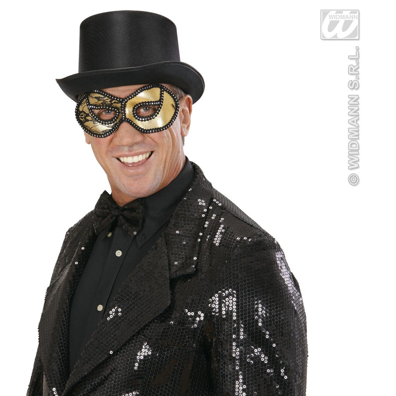 Op deze afbeelding zie je een Accessoires, van het merk Widmann. Oogmasker, Zwart / Goud Met Kant Op Ogen