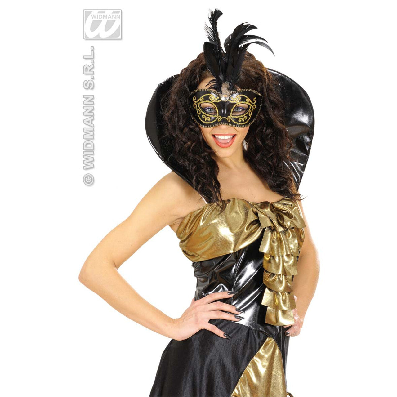 Op deze afbeelding zie je een Accessoires, van het merk Widmann. Glitter Oogmasker Met Stenen Goud