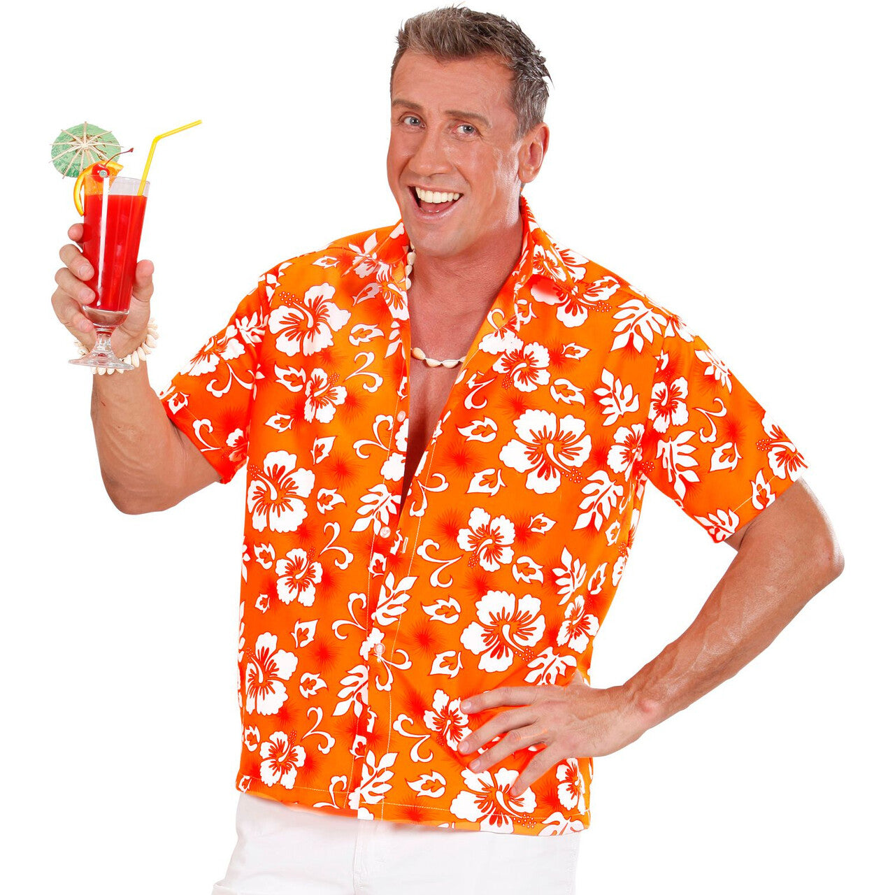 Op deze afbeelding zie je een Kostuums, van het merk Widmann. Hawaii Shirt Oranje Man