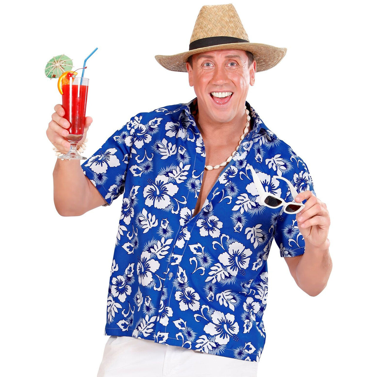 Op deze afbeelding zie je een Kostuums, van het merk Widmann. Hawaii Shirt Blauw Man