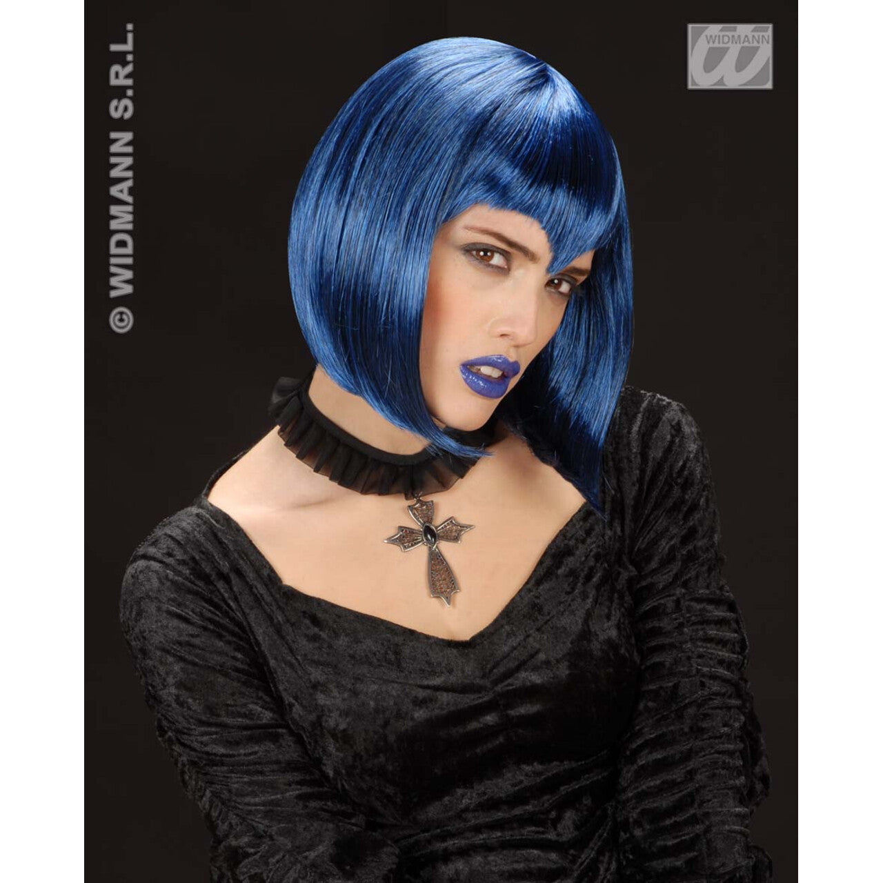 Op deze afbeelding zie je een Accessoires, van het merk Widmann. Choker Kruis Met Zwarte Gemsteen