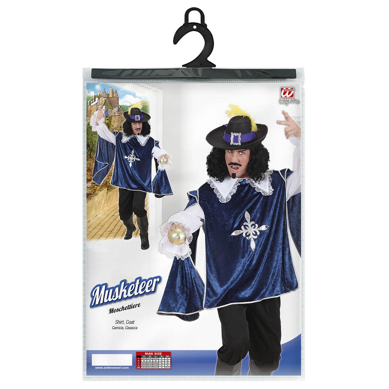 Op deze afbeelding zie je een Kostuums, van het merk Widmann. Musketier Dartagnan En Garde Blauw Kostuum Man