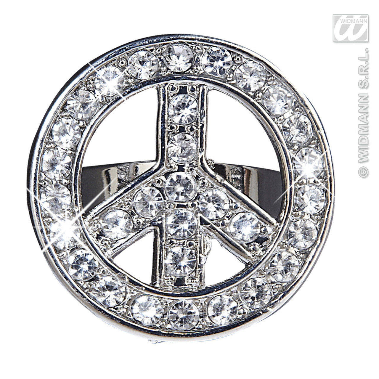 Op deze afbeelding zie je een Accessoires, van het merk Widmann. Peace And Love Ring Strass