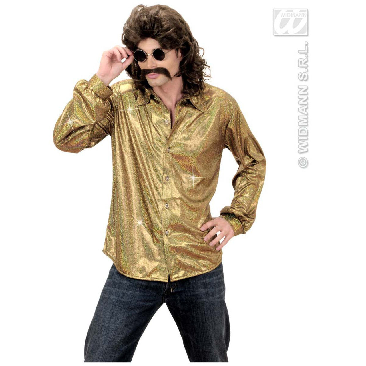 Op deze afbeelding zie je een Kostuums, van het merk Widmann. Holografisch Shirt, Goud XL Man