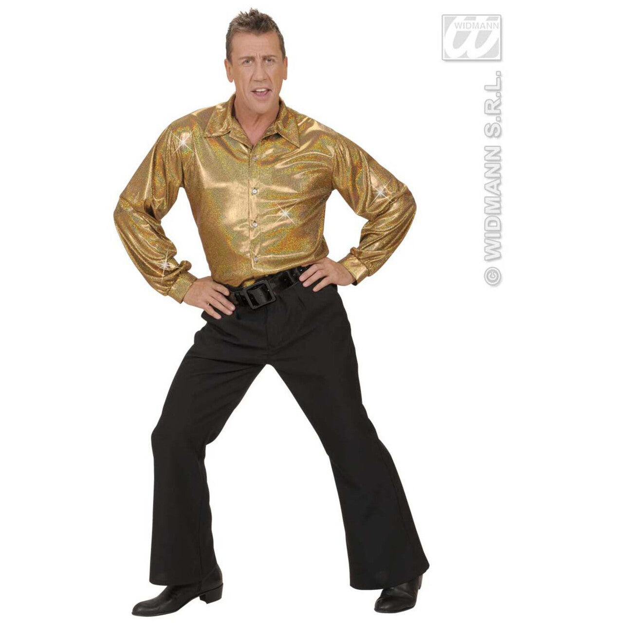 Op deze afbeelding zie je een Kostuums, van het merk Widmann. Holografisch Shirt, Goud XL Man
