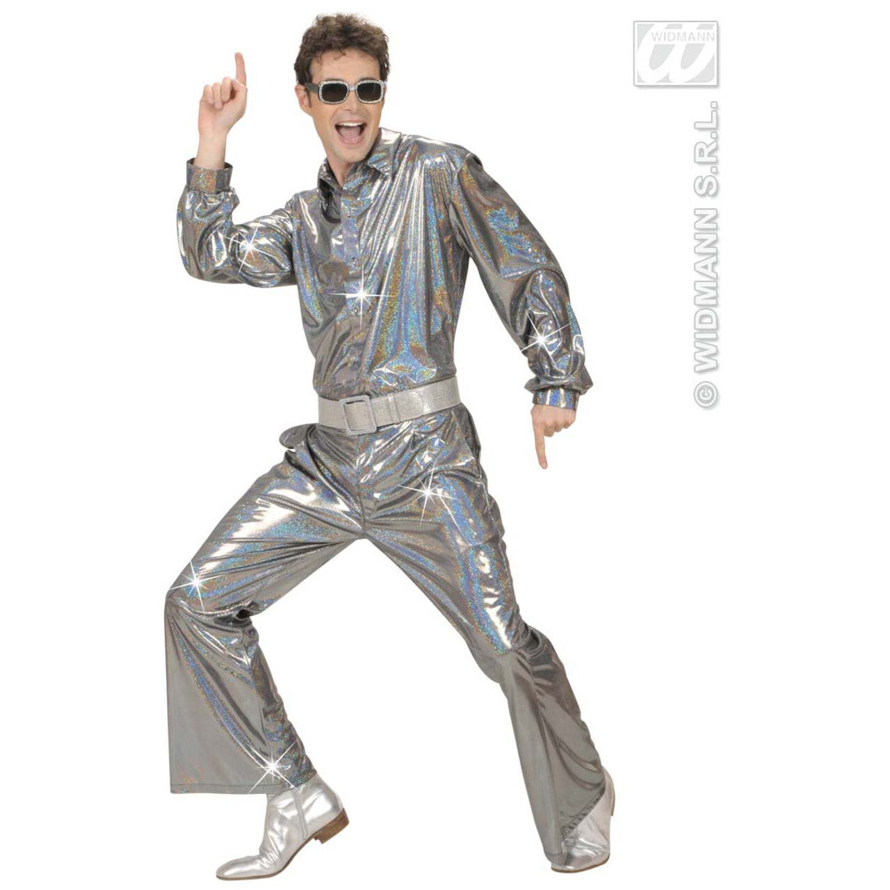 Op deze afbeelding zie je een Kostuums, van het merk Widmann. Holografisch Shirt, Zilver Man