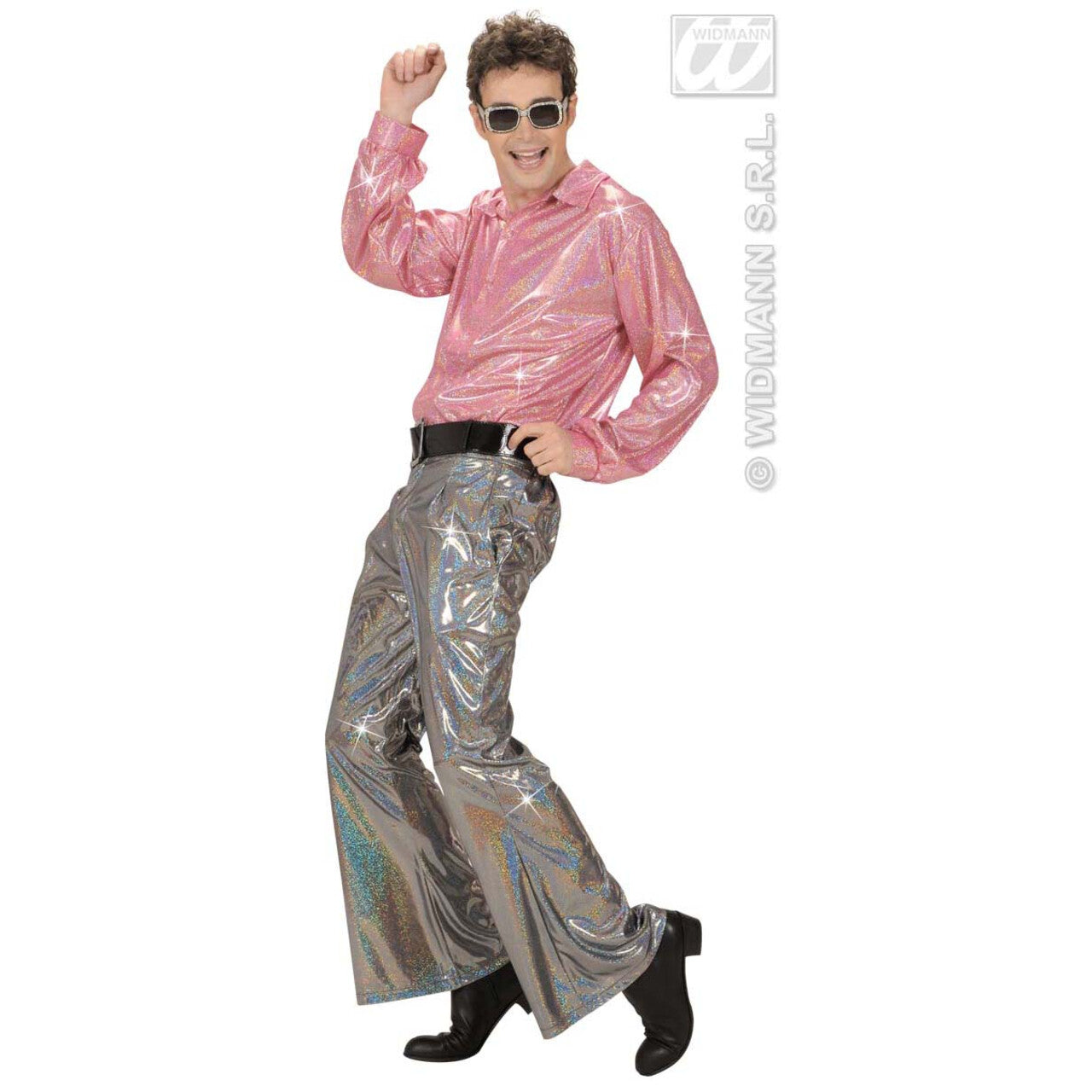 Op deze afbeelding zie je een Kostuums, van het merk Widmann. Holografische Broek, Zilver Man