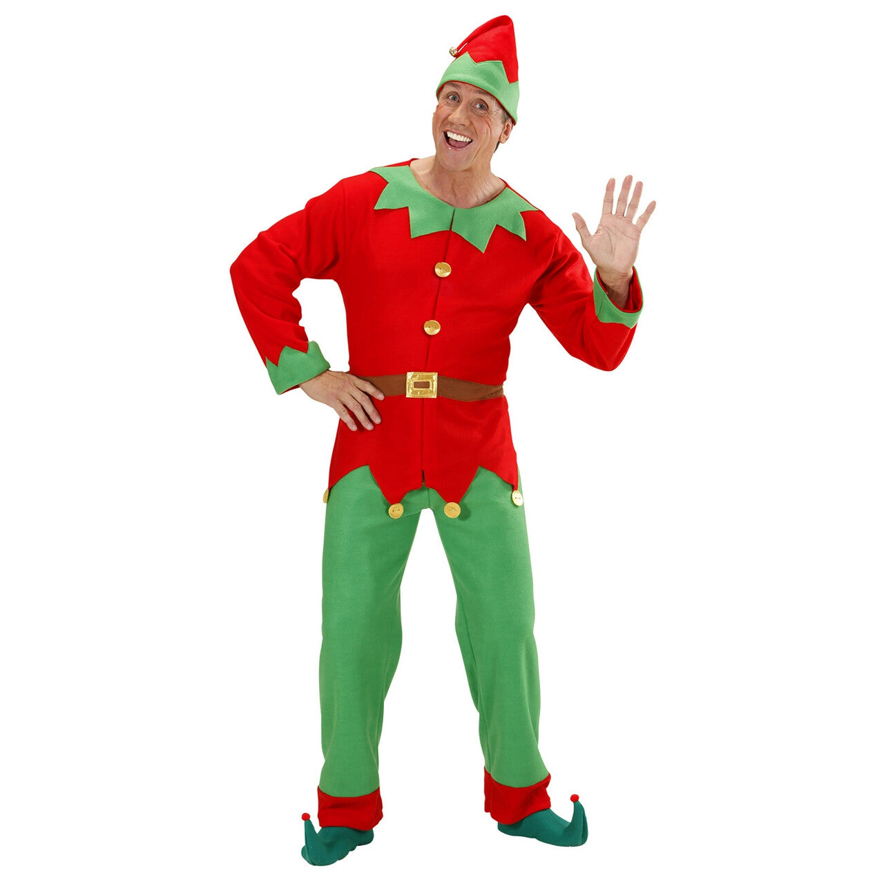 Op deze afbeelding zie je een Kostuums, van het merk Widmann. Elf Man Santas Hulpje Kostuum