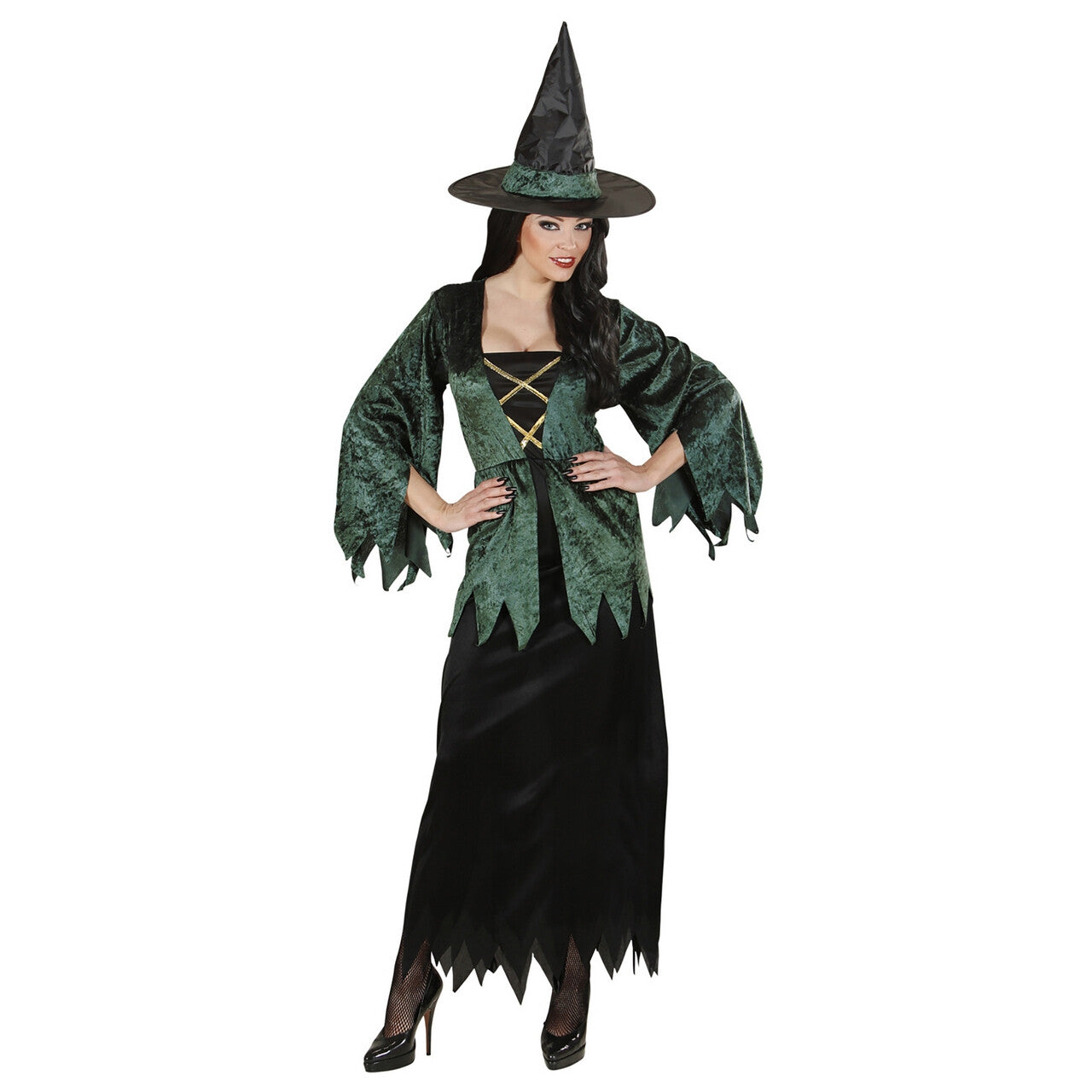 Op deze afbeelding zie je een Kostuums, van het merk Widmann. Heks Black Witch Kostuum Vrouw