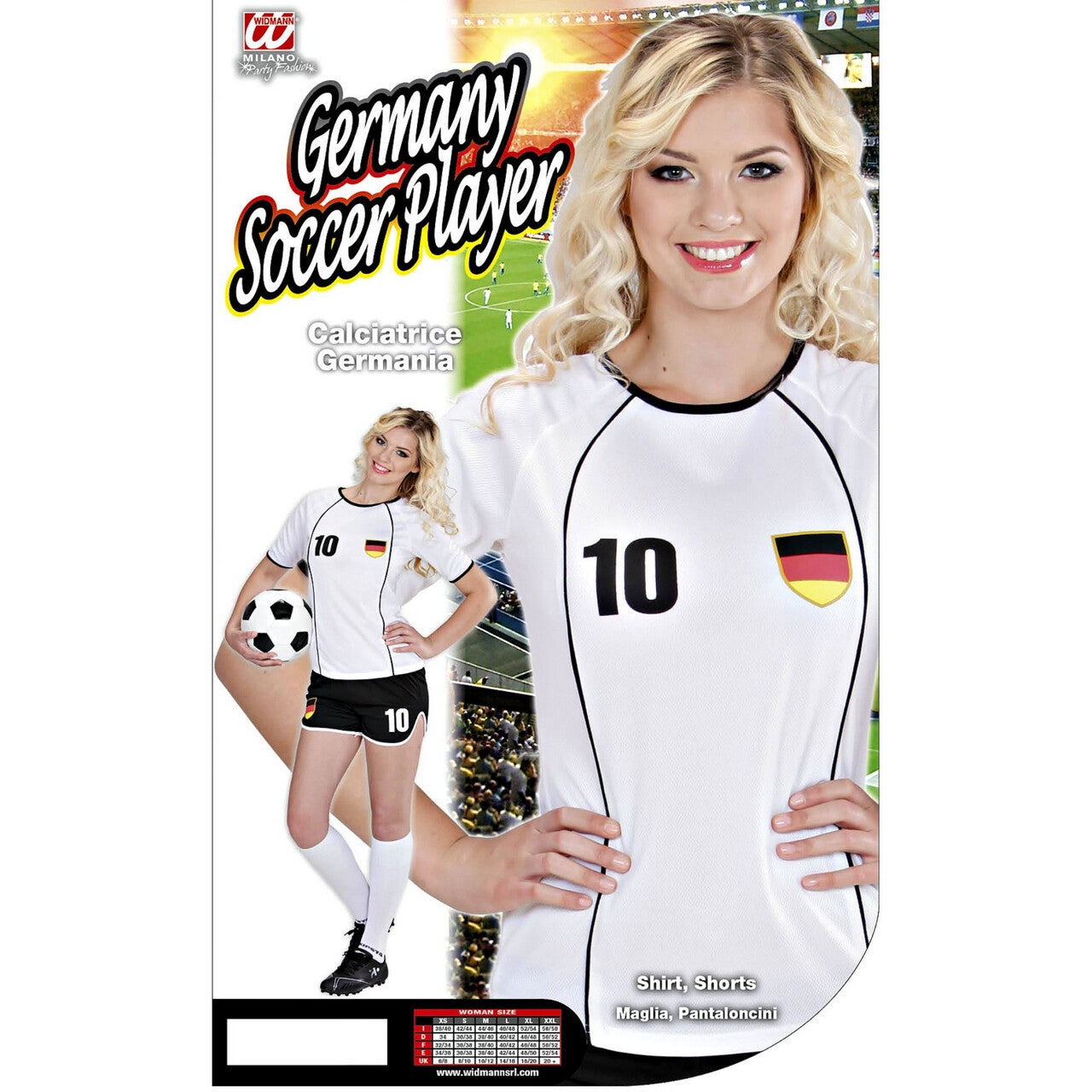 Op deze afbeelding zie je een Kostuums, van het merk Widmann. Sexy Voetbal Meisje Duitsland Vrouw Kostuum