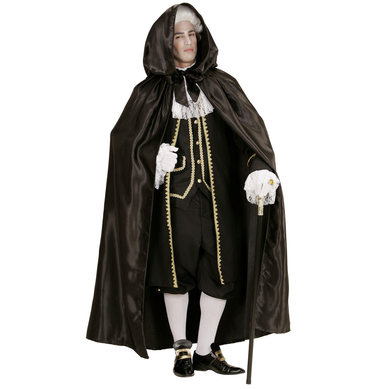 Op deze afbeelding zie je een Accessoires, van het merk Widmann. Take Me Satijnen Cape Met Kap 152 Centimeter