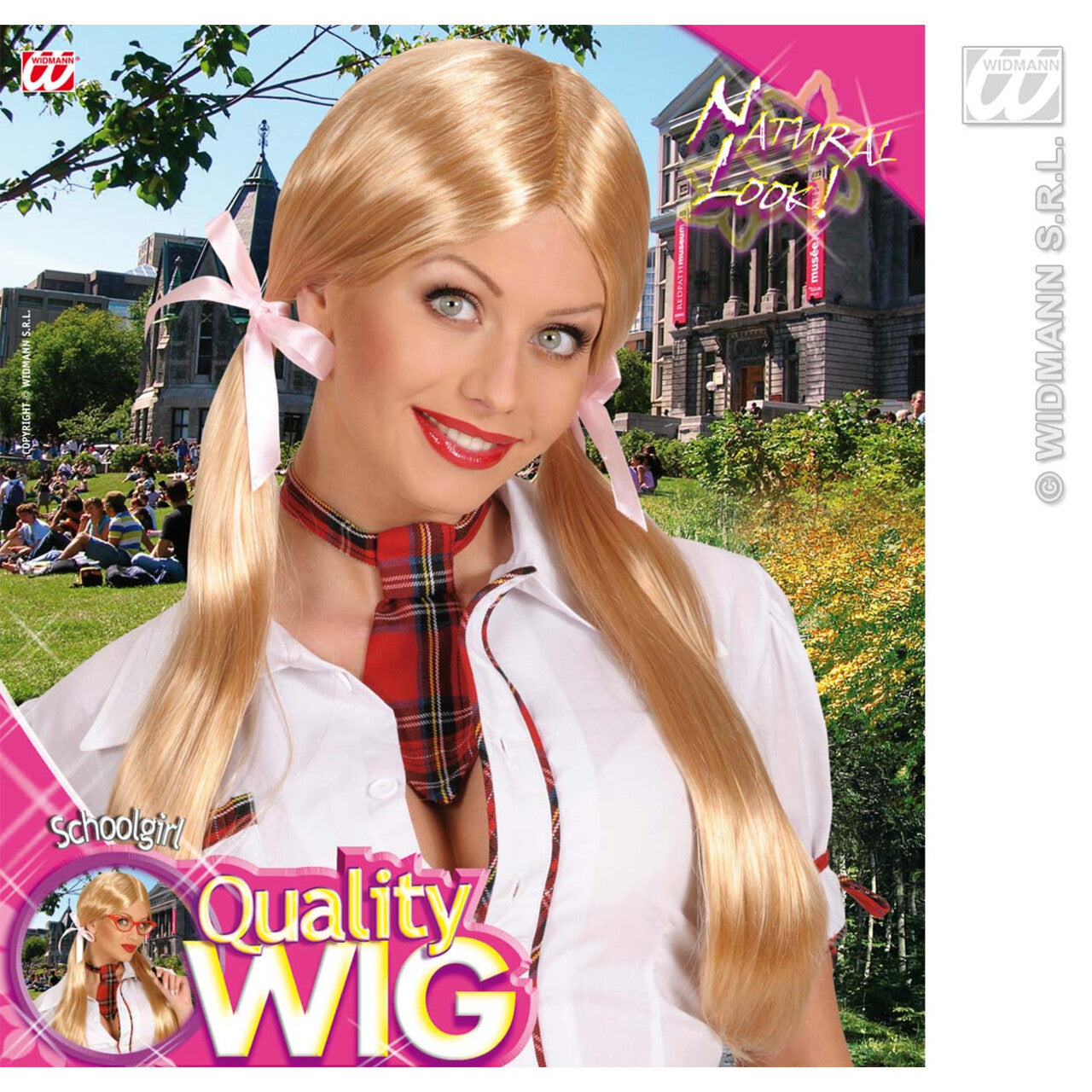 Op deze afbeelding zie je een Accessoires, van het merk Widmann. Pruik, Schoolmeisje Blond