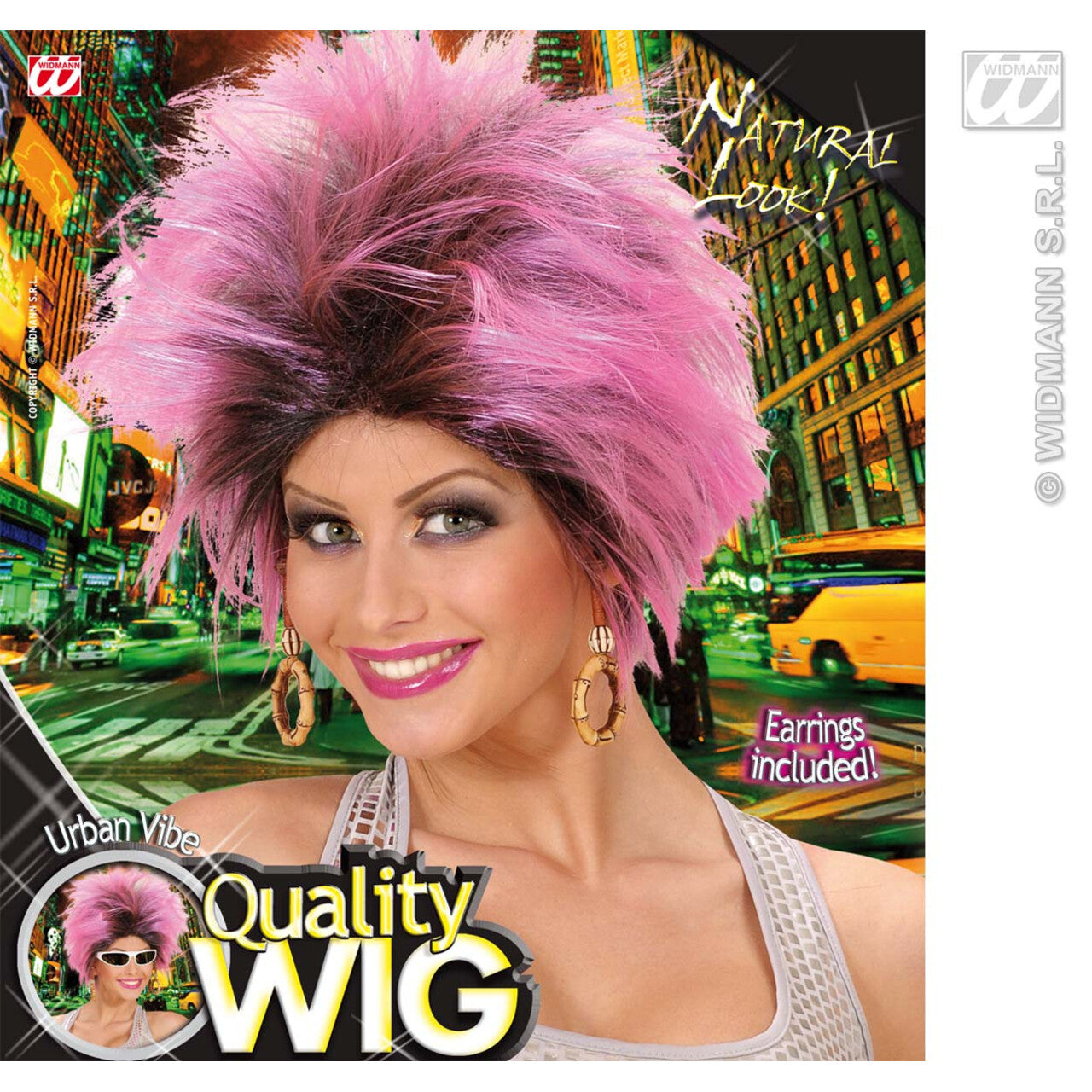 Op deze afbeelding zie je een Accessoires, van het merk Widmann. Pruik, Frenzy Roze / Zwart