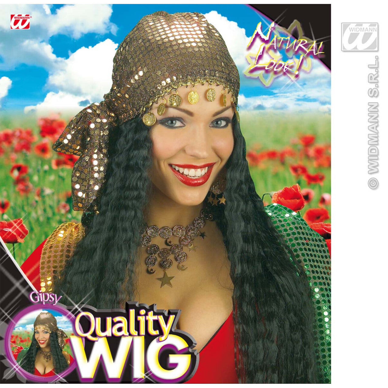 Op deze afbeelding zie je een Accessoires, van het merk Widmann. Pruik, Zigeunerin Met Hoofddoek
